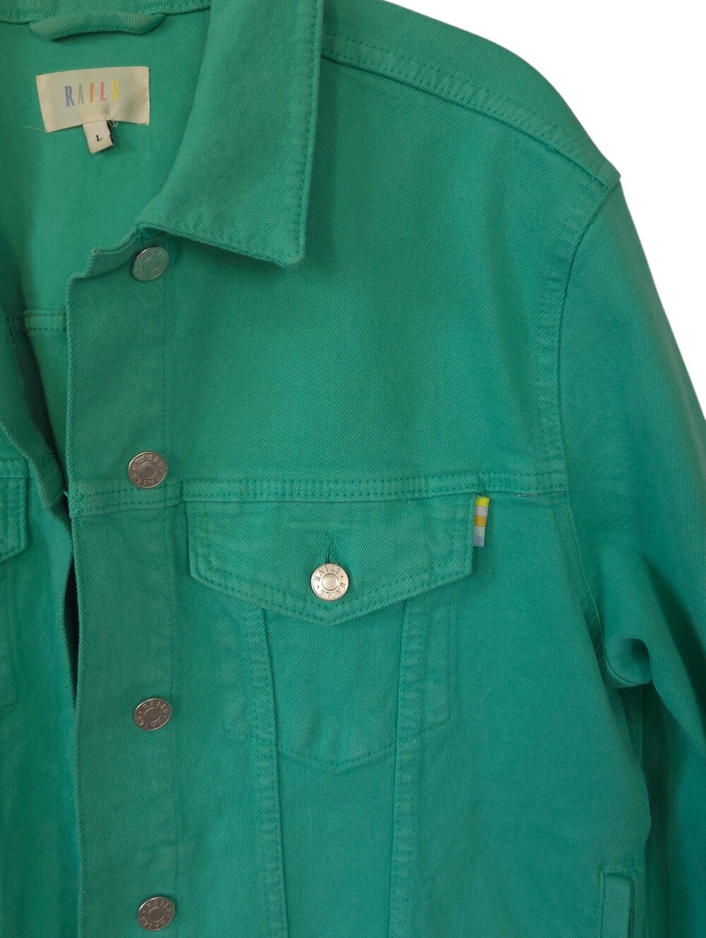 Rails The Mulholland Emerald Green Denim Trucker Jacket Size L Color Pop - Picture 8 of 11